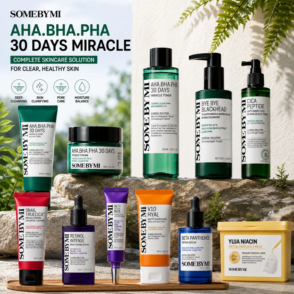 Revitalizing Skincare Set: Retinol Eye Cream, AHA BHA PHA Miracle Toner & Pore-Enhancing Cream