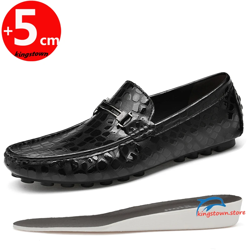 

Loafers Men Leather Business Elevator Shoes Man Height Increase Insole 5CM Black British Lift White Sneakers Plus Size 36-47