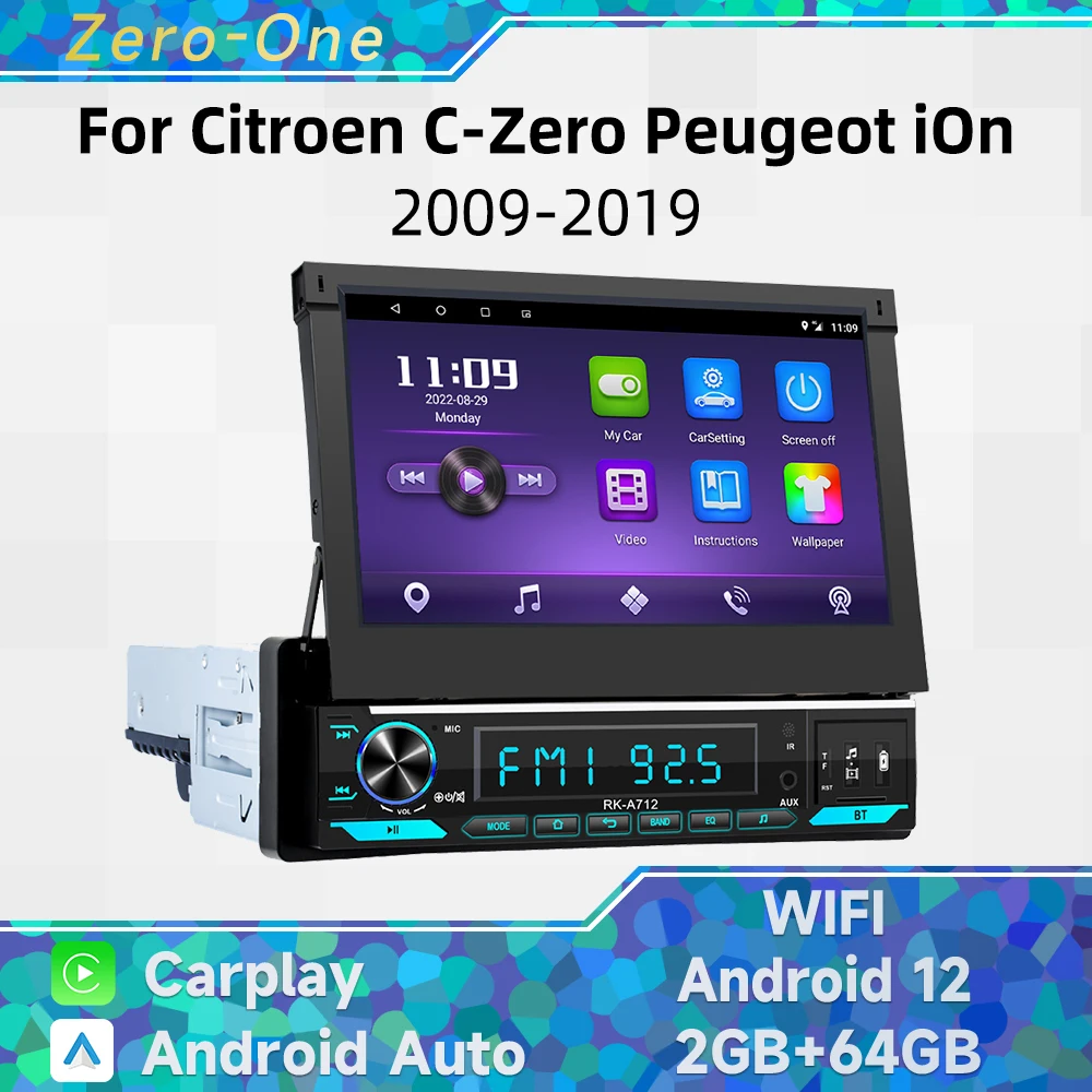 

Автомобильная Мультимедийная магнитола 1 Din для Citroen C-Zero, Peugeot iOn 2009-2019, выдвижной экран 7 дюймов, Android