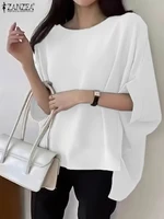 2025 Elegant Tunic Fashion Half Sleeve Women Tops ZANZEA Casual Loose Bat-wing Sleeve O Neck Blusas Solid Color Pullover - Image 2