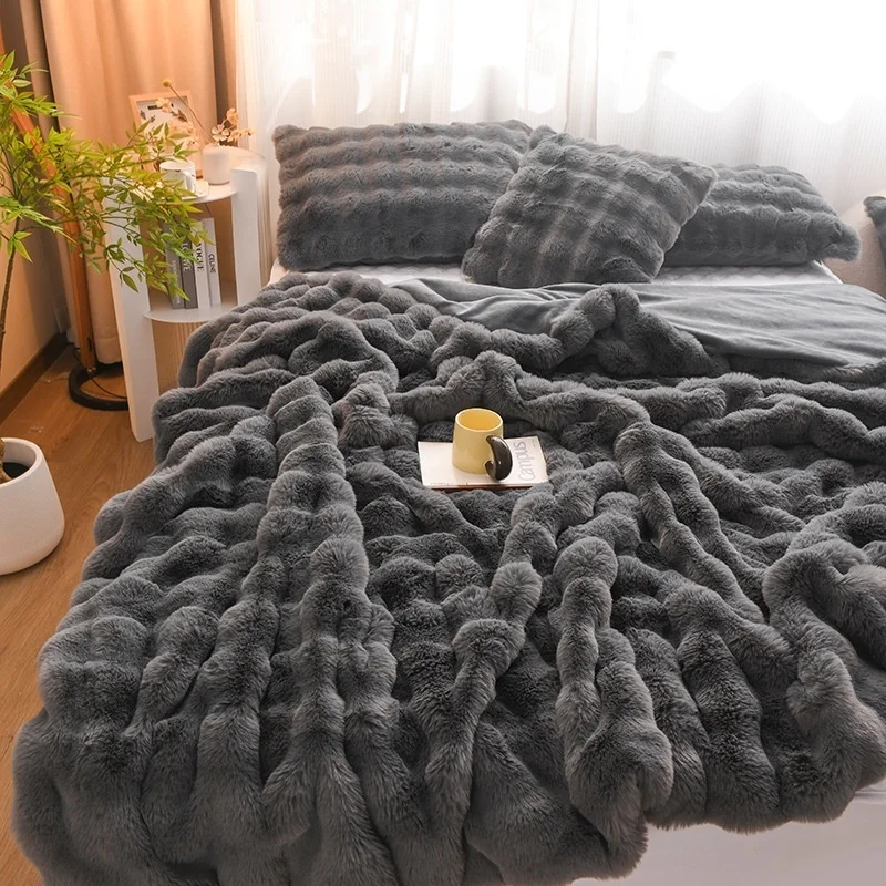 Winter light luxury rabbit plush blanket thickened double-sided velvet throw blanket plush nap blank 6
