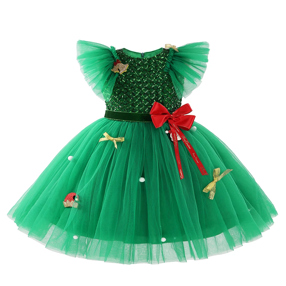 Christmas Party Dress Baby Girls Xmas Tree Green Tutu Tulle