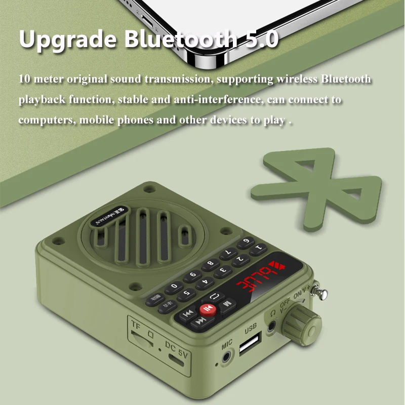 Mini Portable Bluetooth Speaker Hifi Sound Voice Amplifier HD Recorder with LED Display Support FM Radio TF Card U Disk MP3 Play