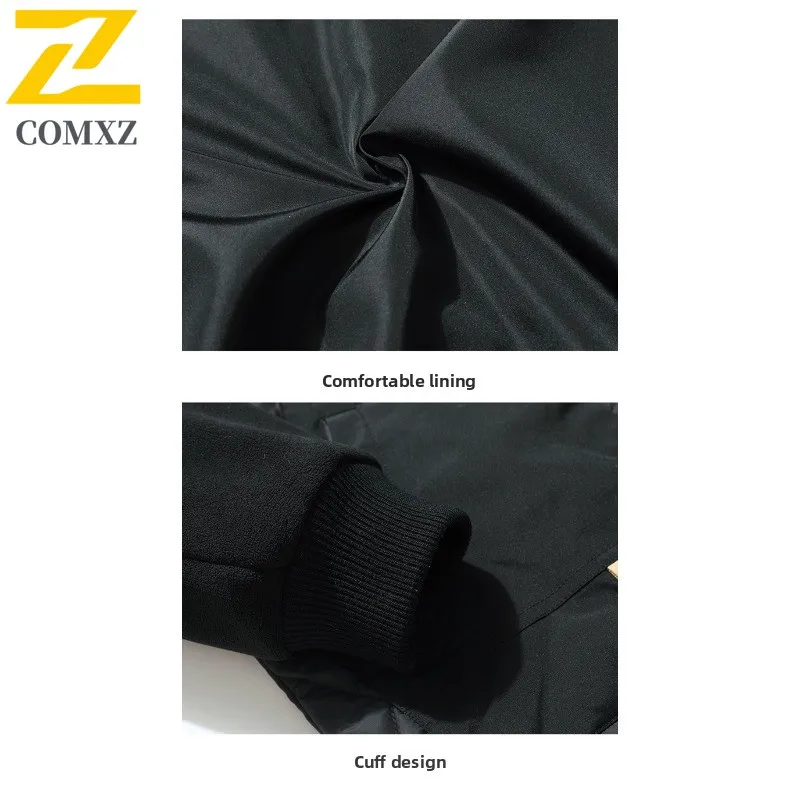 Men's Stripe Baseball Jacket Lightweight Quilted Coat Waterproof Windproof Loose Fit Streetwear Autumn Winter Casual Outerwear