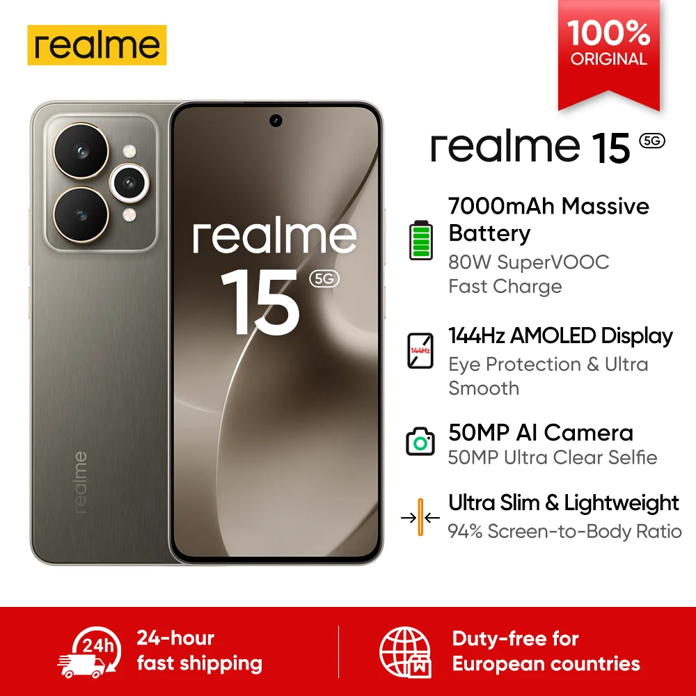 Teléfono Inteligente Realme 15 5G Versión Global 8GB 256GB Dimensity 7300+ 144Hz AMOLED 50MP Sony OIS 7000mAh 80W NFC Envío Gratis 1
