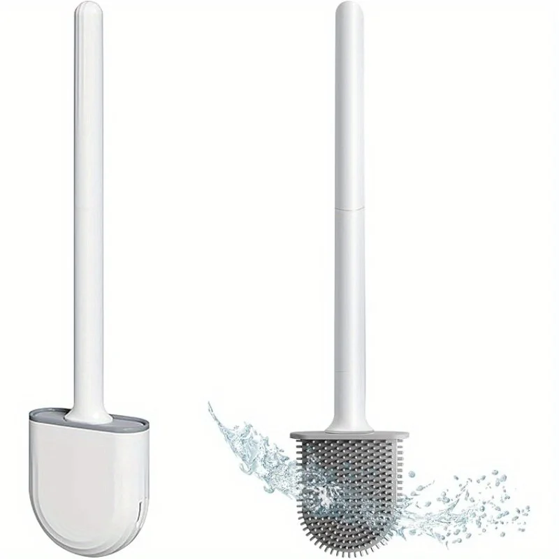 Wall-Mounted Silicone Toilet Brush with Quick-Dry Holder
