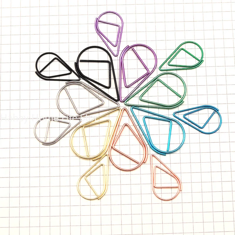 Minimalist Metal Drop-shaped Paper Clips, Colorful European-style Office Supplies, Student Document Clips, Exam File Folders