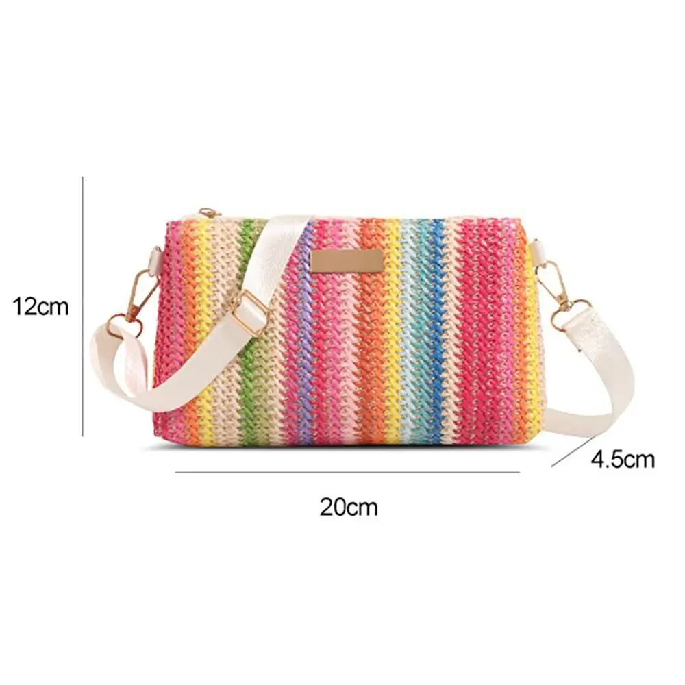 Fashion Colorful Rainbow Woven Bag Travel Organizer Adjustable Strap Girls Shoulder Bag Portable Messenger Bag Daily