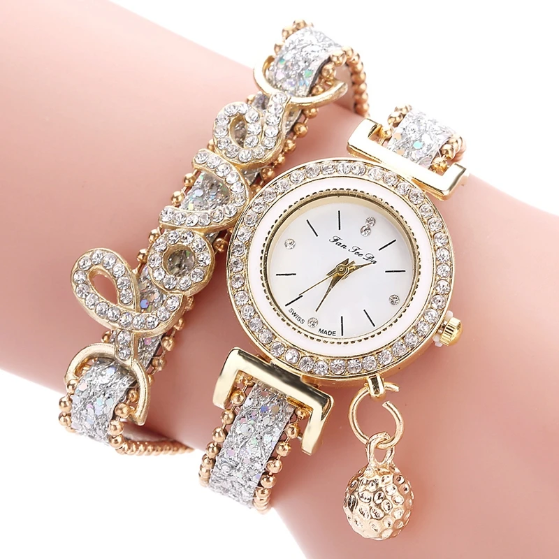 Luxury Women Bracelet Watch Rhinestone Love Leather Belt Dress WristWatch Fashion Ladies Quartz Watch Clock Relogio Feminino 