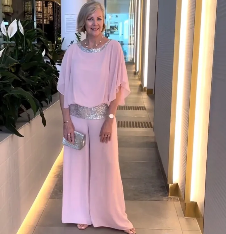 New Fashion Women's Suit Spring/Summer Sequined Crew Neck Top And Wide Leg Pant Outfits Comfortable Ladies 2 Piece Set