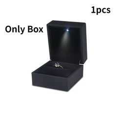 Elegant 2024 LED Light Jewelry Ring Box - Luxurious Storage and Gift Organizer - 65x60x50mm (Black)