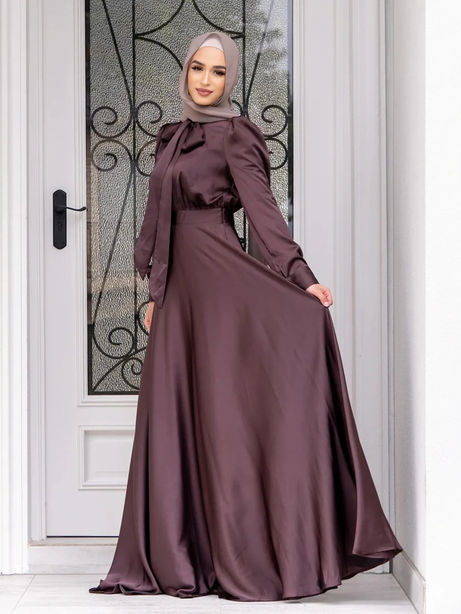 Modest Dubai Abaya Hijab Islam Ramadan Robe Femme Kaftan Formal Evening Maxi Dresses Muslim Fashion Women Satin Prom Long Dress images - 6
