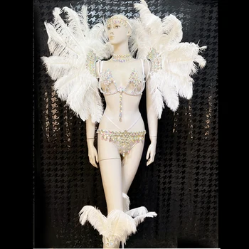 섹시한 여성용 크리스탈 무대 의상, 브라질 삼바 파라다이스 카니발 깃털 의상, 오프닝 쇼 공연, 역할 춤 의상