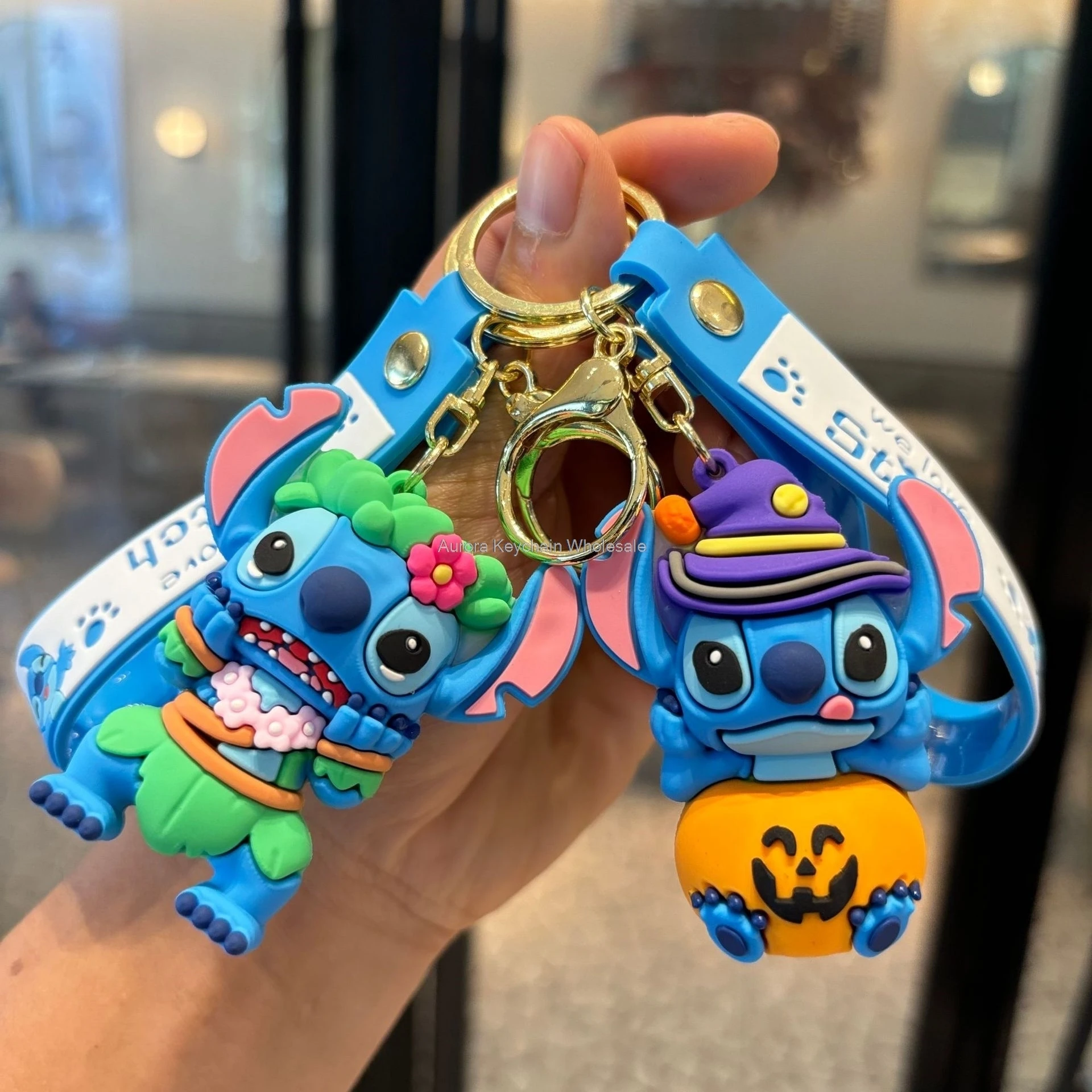 Anime Keychain Disney Mickey Mouse Minnie Lilo & Stitch Doll Keyring Ornament Car Pendant Kid Toys Gifts