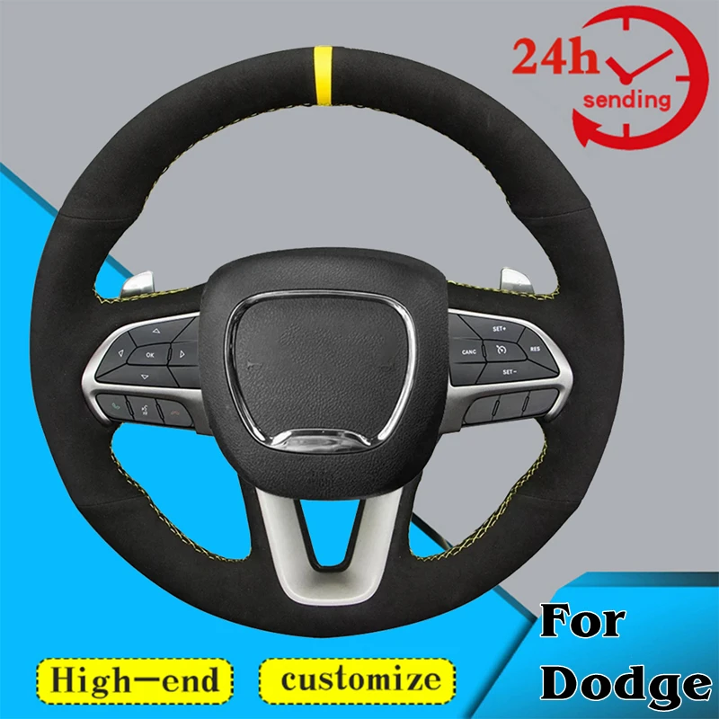Custom Alcantara Car Steering Wheel Braid Cover Soft 100% Fit For Dodge Challenger Charger 2015-2021 Dodge Durango 2018-2021