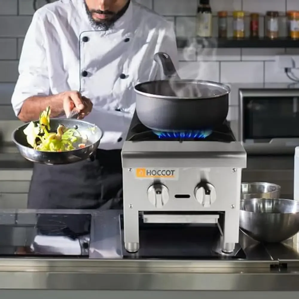 Gas Stove 2 Burners Steel Hot Plate 12"X27" Commercial Countertop 56,000 BTU
