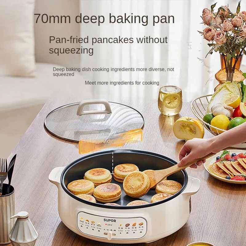 SUPOR Electric Skillet with Multi-function for Home Use Baking and Roasting 34cm Large Pan 70mm Deep 220V