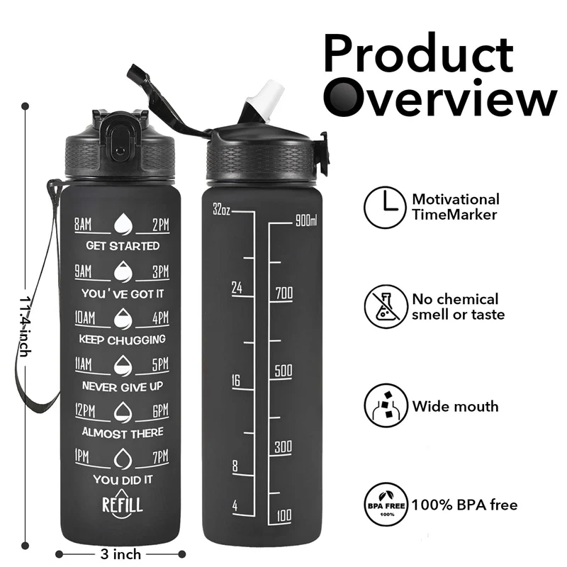 3 Pack in 1 Bottle Sports Frosted Motivational Time Marker Remind to Drink  Gradient Matte Color Water Bottle with Handle Lifting Rope - China Water  Bottle and Sports Bottle price