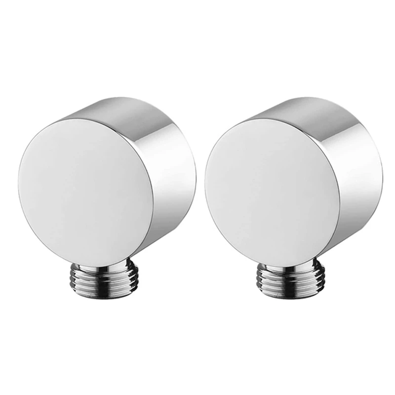 

2X Wall Supply Elbow,Brass Round Wall Mount Shower Hose Connector Accessories G1/2Inch Water Outlet For Shower-Silver