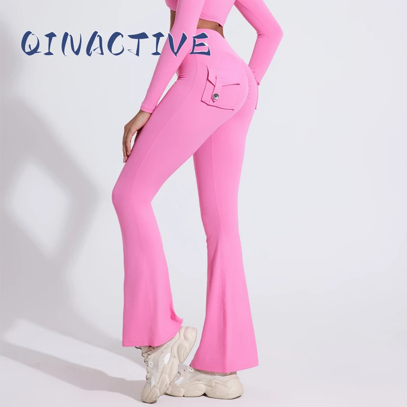 sports leggings sports pants QINACTIVE Fashion Back Pocket Flared Pants Women Tight-Fit Sexy Slim High Waist Pants Push Up Sport Fitness Flare Leggings