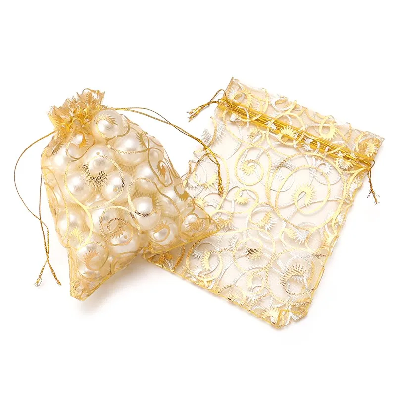 

Сумки из органзы с бронзовым рисунком для ресниц, сумки для свадебных конфет золотого цвета, мешок для рождественского подарка, амулетный мешочек для упаковки ювелирных изделий