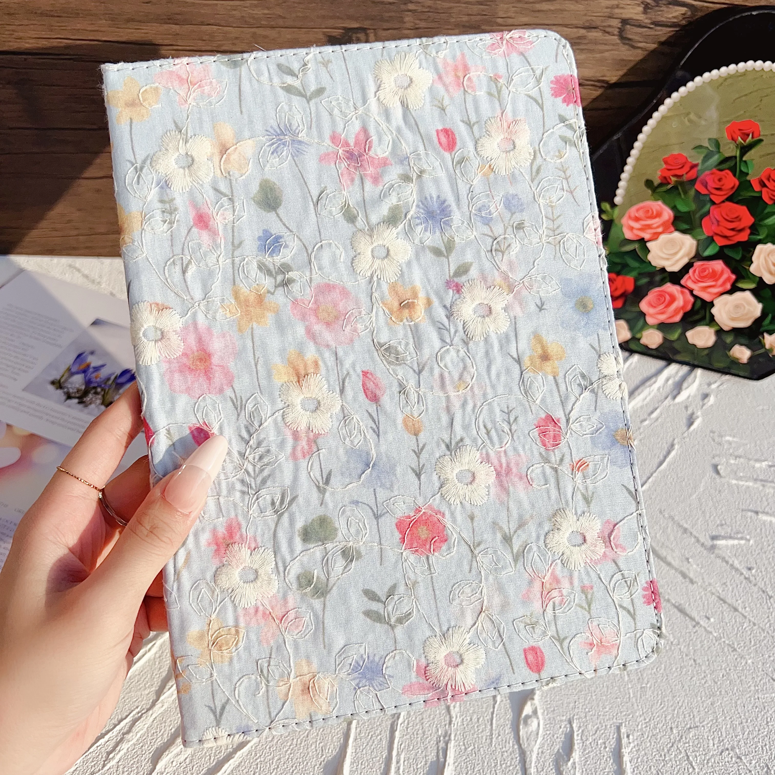 Fabric Flowers Tablet Cover - Artistic Design and Durable Protection