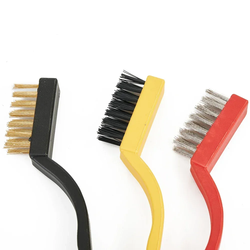 Heavy Duty Rust Remover Toothbrush Set 3pcs 7Inch Steel Wire Brushes with Copper Brush Steel and Nylon Bristles