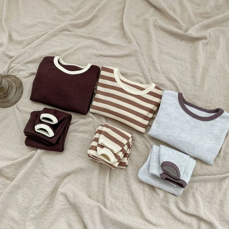 baby shirt clothing set 0-3 year old baby clothes autumn boys and girls striped long-sleeved pullover + shorts baby simple long-sleeved trousers suit Baby Clothing Set medium
