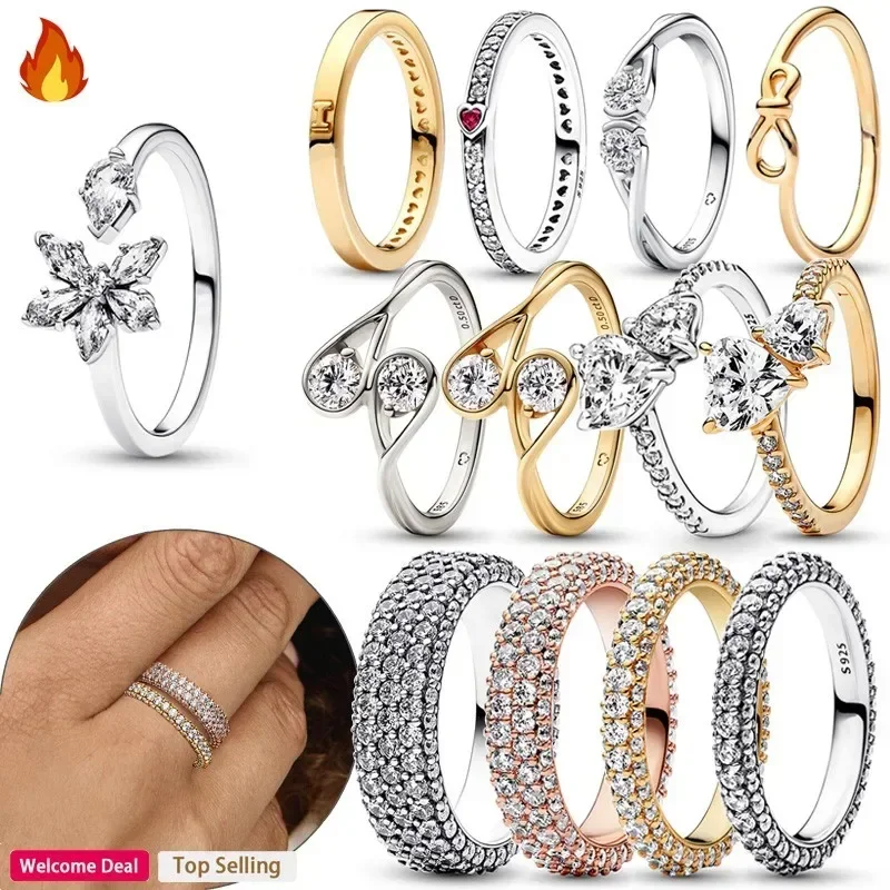 

2023 New Women's 925 Silver Inlay Bow Love Heart Logo Snowflake Ring Festival High Grade Exquisite Fashion DIY Charm Jewelry