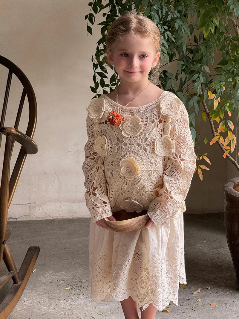 Girls Knitted Floral Sweater Pullover Top