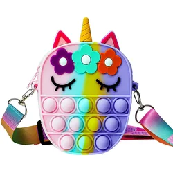 Sac à bandoulière en forme d'animal de dessin animé pour filles, sac à main à bulles pour femmes, jouets sensoriels, porte monnaie, cadeau pour enfants 