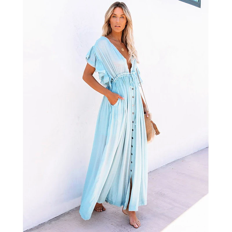 Bikini Covers Sexy Long White Bikini Cover Ups Casual Summer Beach Dress Plus Size Elegant Women Cover Up Swimwear
