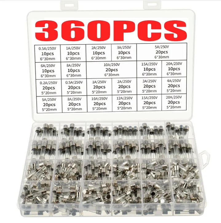 Fast Melting Glass Tube Fusível Combinação Kit Fusível Combinação 5*206*30 mm 360 Pcs