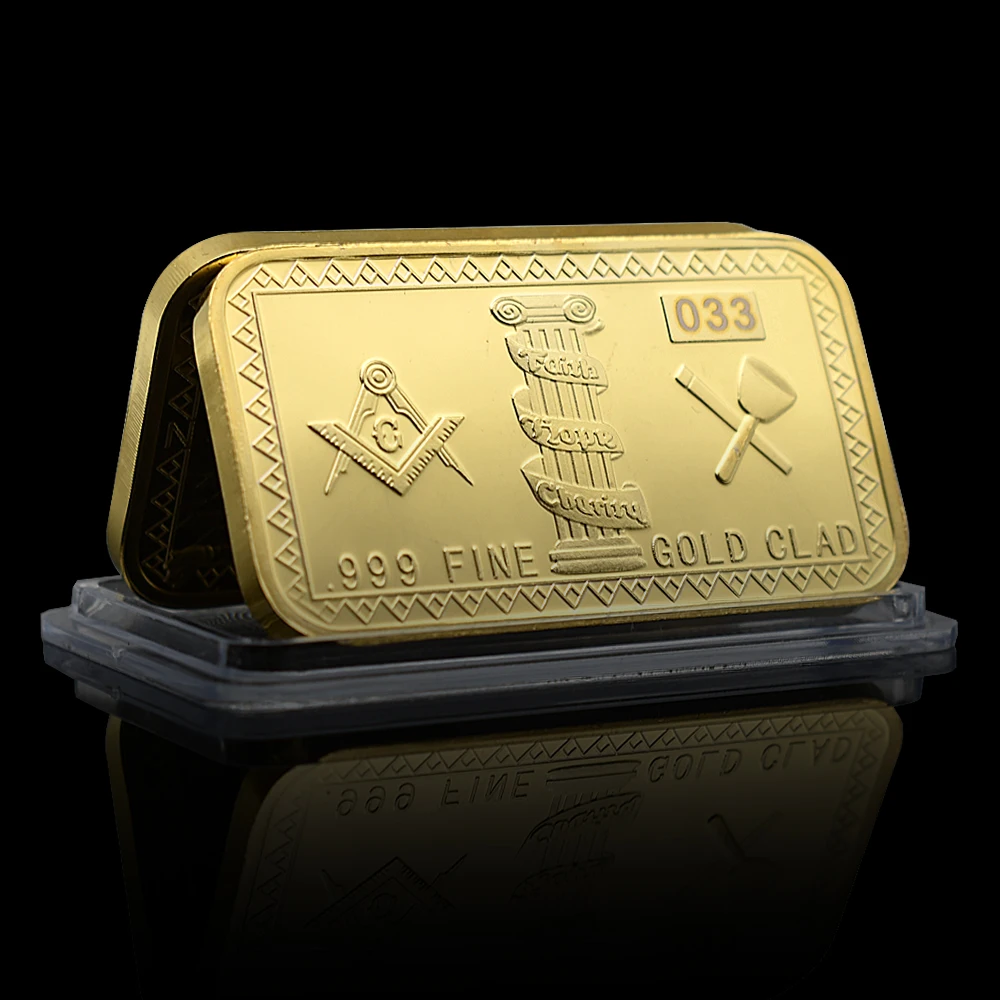 

Masonic Freemasons Golden Bar 999 Fine Gold Clad in Protect Shell Coin Collectibles Souvenir Gift Home Decoration