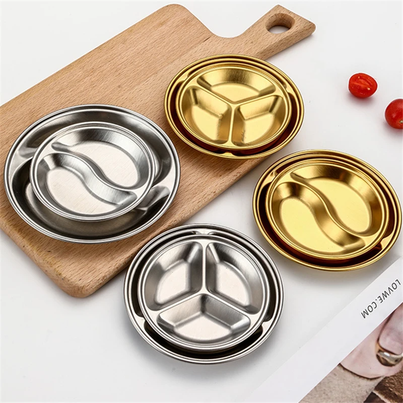 stainless steel circular partition plate Korean barbecue dipping plate thickened golden sauce plate snack plate flavor plate 3