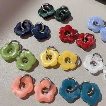 2025 New Multicolor Transparent Acrylic Resin Marbling Flower Drop Earrings for Women Gold Color Ear Buckle Fashion Jewelry
