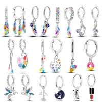Boho Colored Feather Dangle Earrings 925 Sterling Silver Original Painter's Palette Unicorn Hoop Earrings For Women Jewelry Gift 1