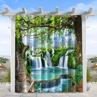 1 pc Outdoor Waterproof And Oil-proofCurtains, Modern Sunshade CurtainStall Road Waterfall Scenery Print Curtain For Living Room 1
