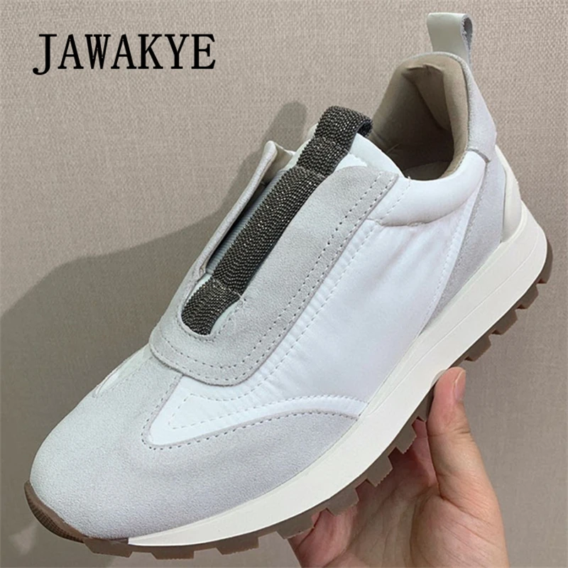 

2023 Autumn Cow Suede Flat Platform Loafers Shoes For Women Thick Sole Slip On Sneakers Brand Casual Sports Walking Shoes Female