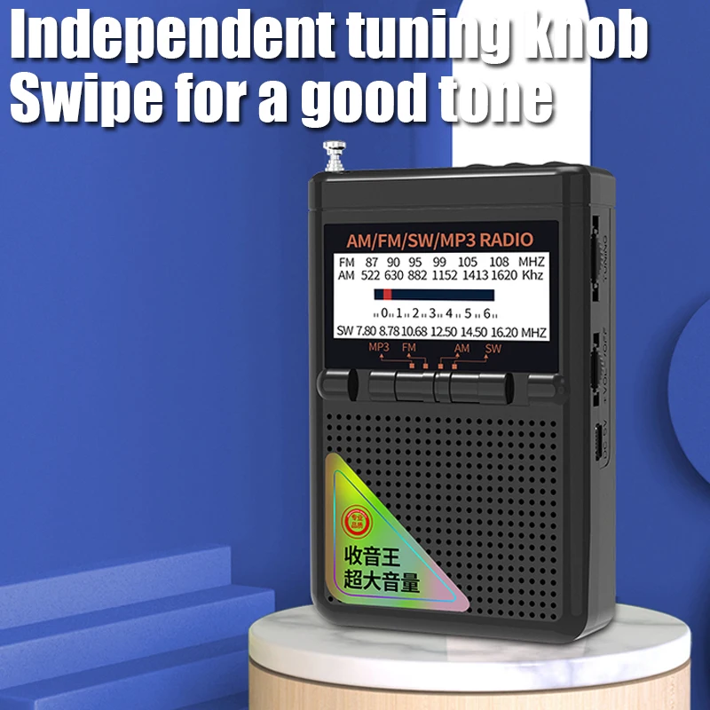 휴대용 풀 밴드 라디오 미니 FM AM SW 수신기 TF 카드 USB MP3 음악 플레이어, 3.5mm 잭 포함, 고감도 충전식 라디오