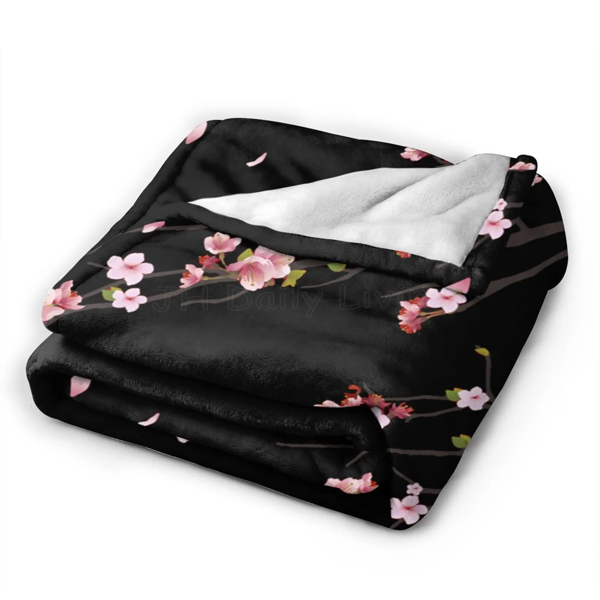 Japanese Sakura Cherry Blossom Print Flannel Throw Blanket Warm