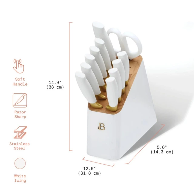 12 Piece Knife Block Set with Soft-Grip Ergonomic Handles White