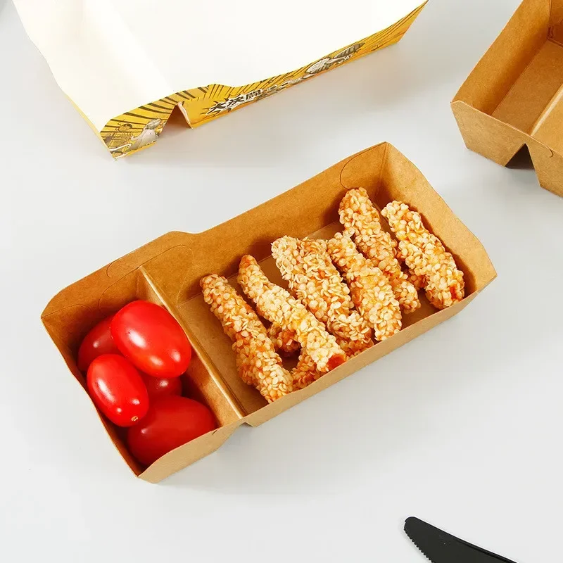 50pcs Disposable Kraft Paper Food Serving Trays with Dual Compartments, Eco Friendly Sn... - SKU KPFT1448 - UGI Packaging