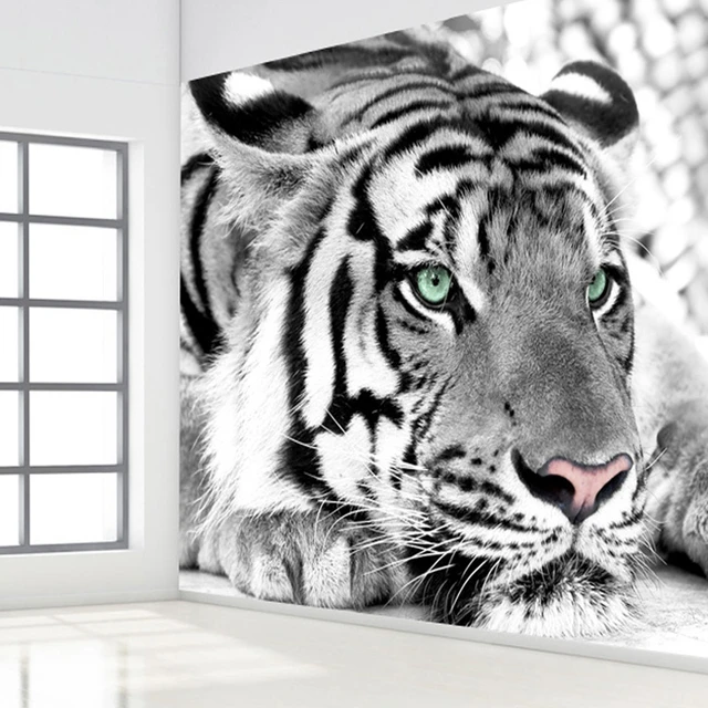 Papel de parede foto personalizada animal tigre 3d, grande mural, quarto,  sala de estar, sofá, plano de fundo tv, murais 3d, rolo de papel de parede  - AliExpress