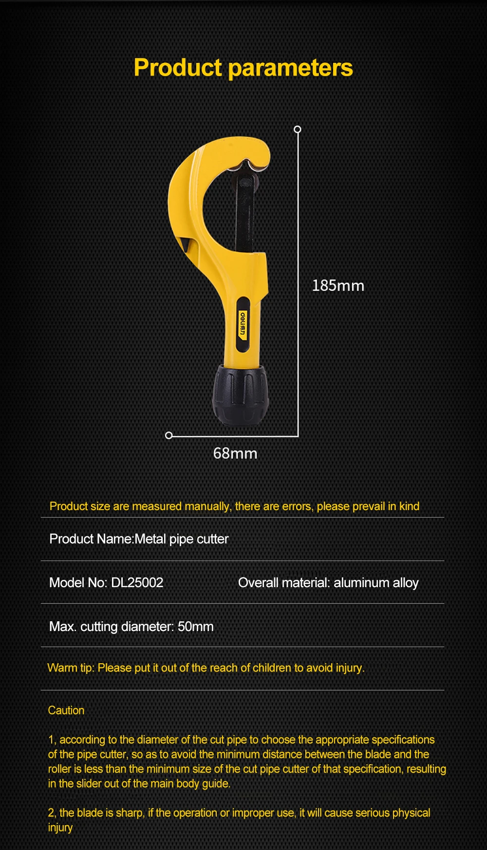 Description Picture 4 of itemO50 Stainless Steel Roller Type Tube Cutter Metal Scissor PVC/PP/PE Bearing Pipe Cutter 4-32 5-50mm Copper Tube Cutting Tool