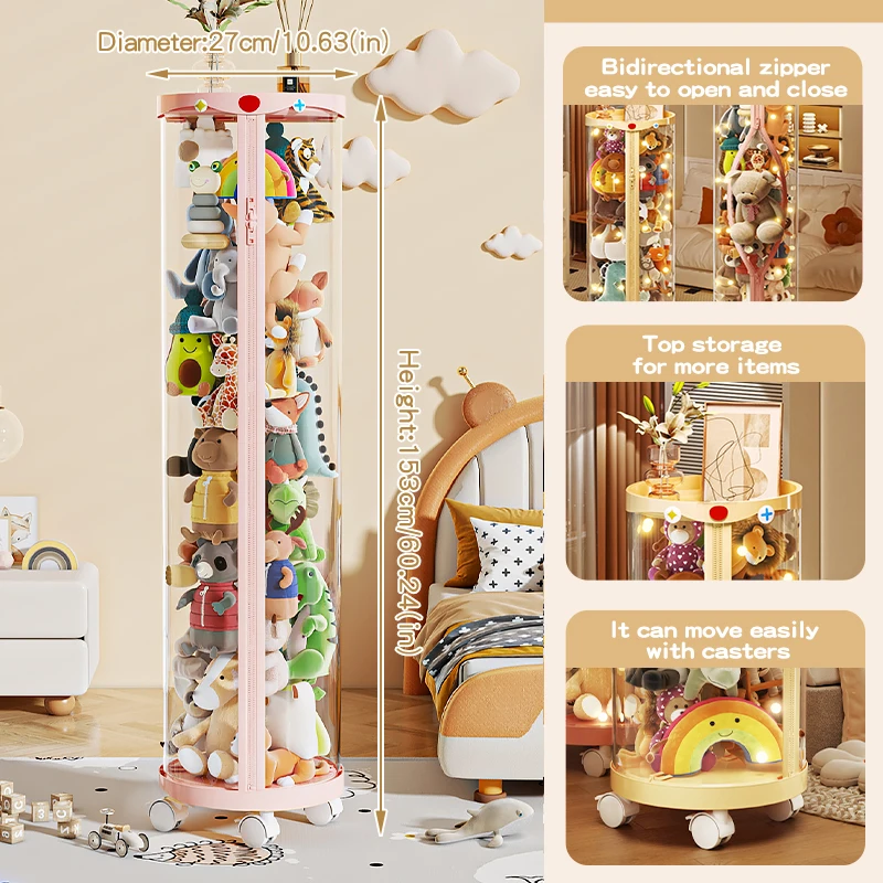 דלי אחסון צעצועים בעיצוב חדש עם מקום לישיבת בובות, אידיאלי לאחסון צעצועי קטיפה, מתנה מושלמת לחג לאחסון בובות פרווה רכות