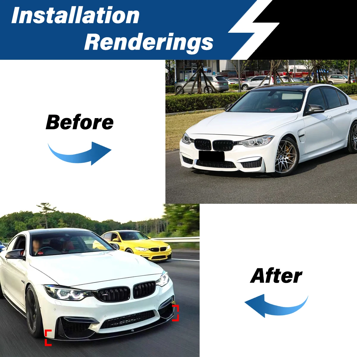 For BMW 3 Series F30 2012 2013 2014 2015 M3 M4Style Front Bumper Lip Spoiler Diffuser Guard Protector Car BodyKit Car Exterior Accessories