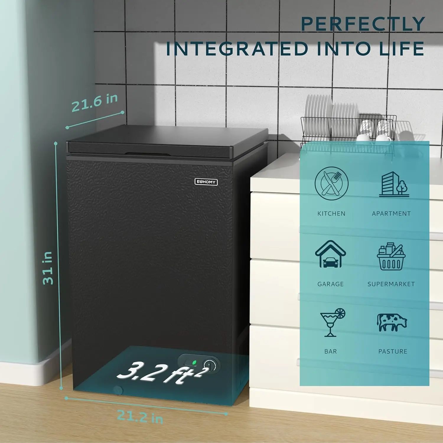 3.5 Cu.Ft Chest Freezer with Removable Basket, Small Deep Freezer Adjustable 7 Thermostat, Quiet Mini Free-Standing Top