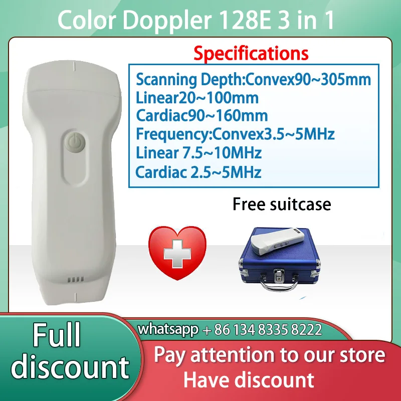 128e/192E Wifi Wireless Color Ultrasound Doppler 3 in 1 Probe Convex Linear Phased Array Probe support iOS Android Windows