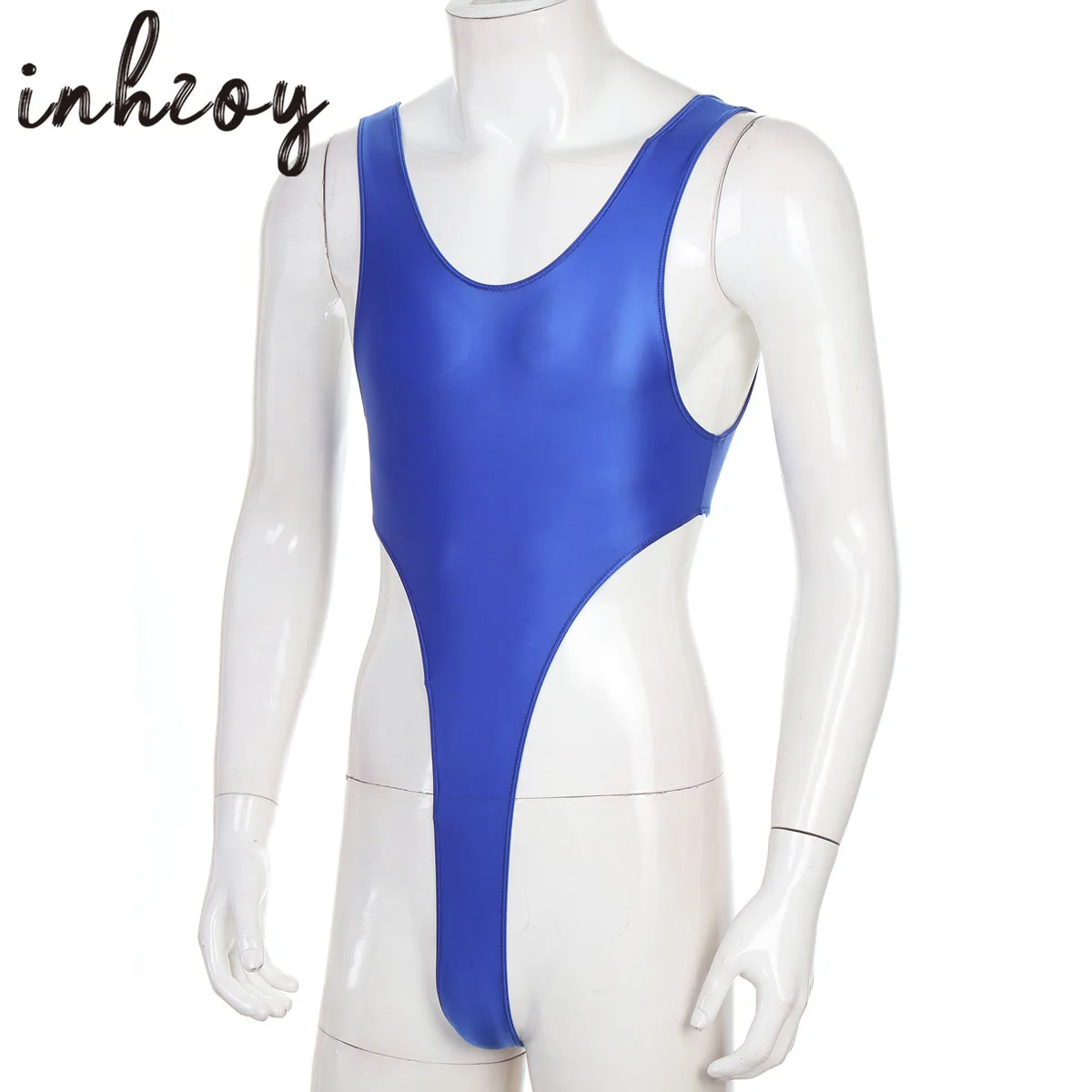 

Mens Oil Glossy Bodysuit Sissy Stockings One-piece T-back Jumpsuit Workout Fitness Gymnastics Leotard Swimsuit Swimwear